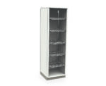 The Metro SXRS72TU4 Starsys Stationary Supply Cabinet features a sleek white metal design with a tall, narrow frame and open front, offering flexible storage through adjustable wire shelves.
