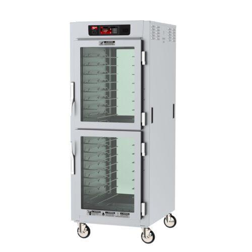 The Metro C589-SDC-UPDC C5 8 Series features full-height Dutch Clear Doors, digital top controls, universal wire slides inside, and mobility on four wheels. It operates at 120V, 60Hz, with a power of 2000W for versatile storage.