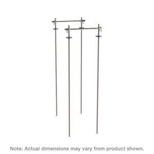 Two tall metal poles coated in Metroseal Gray Epoxy with adjustable crossbars and tension knobs, are part of the Metro TTA18K4 Top-Track Stationary Unit Kit for 18 Wide Super Erecta Wire Shelving. Note: Dimensions may vary from product shown.