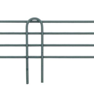 The Metro L42N-4K3 Super Erecta 42 high stackable ledge for wire shelving has a minimalist design, enhanced by its Metroseal Green Epoxy finish against a white backdrop for a sleek appearance.