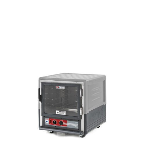 i39gddtblgma8ed09gia4lhm0l92yv0l.jpg The Metro C533-HLFC-U-GY C5 3 Series is a gray insulated holding cabinet with a full-length clear door and adjustable shelves, operating at 120V, 60Hz, and 1440W. It features a sleek design with a red control panel at the bottom, ideal for undercounter placement.