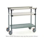 The Metro MS1848-FSPR PrepMate MultiStation 48 is a versatile rolling utility cart with a stainless steel top and Super Erecta Pro bottom shelf, featuring Metroseal Green Epoxy posts. It has four wheels (two lockable) and includes a handlebar. Note: Actual dimensions may vary.