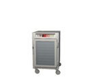 The Metro C565L-SFC-UPFSA is a 1/2 height insulated mobile warming cabinet with a full-length clear door, universal wire slides, temperature control knobs, and is mounted on four wheels for easy transport. It operates at 120V and 60Hz for efficient performance.