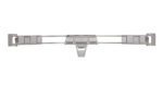 A grey plastic and metal pants hanger with adjustable clips is perfect for securing garments, much like the Metro MQL24-2S stackable shelf ledge for MetroMax Q industrial shelving, providing organization with its central hook and functional design.