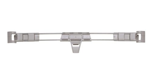 A grey plastic and metal pants hanger with adjustable clips is perfect for securing garments, much like the Metro MQL24-2S stackable shelf ledge for MetroMax Q industrial shelving, providing organization with its central hook and functional design.