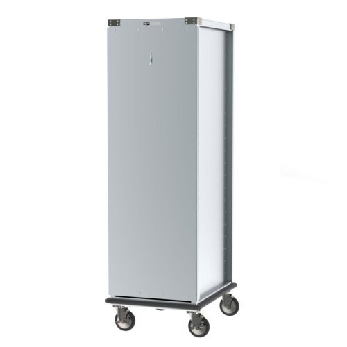 imgnib6s96ejjualx2rv3839keikl0zg.jpg Meet the Metro CD4NA33 Bun Pan Cabinet, designed for optimum storage and mobility with a 40 pan capacity. This gray metal, wheeled cabinet features a smooth surface, keyhole, reinforced corners, and continuous bumpers for durability and easy use.