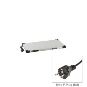 18 x 30 rectangular coffee warmer with a digital display and attached Type F plug power cord, ideal for use with Metro HSX1830-EU Super Erecta Hot Stainless Steel Heated Shelf.