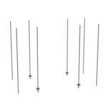 Eight upright Metro BTEK4 qwikTRAK Stationary End Unit Kits in Metroseal Gray Epoxy with circular bases are evenly arranged in two rows of four on a plain white background.