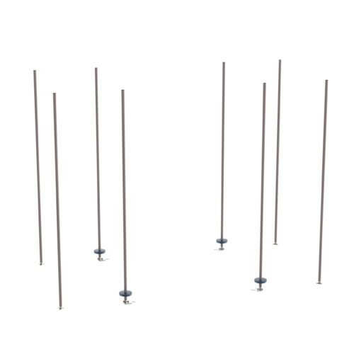 iyjo18csa5sbb7xnomsxgrdiik0ihmr6.jpg Eight upright Metro BTEK4 qwikTRAK Stationary End Unit Kits in Metroseal Gray Epoxy with circular bases are evenly arranged in two rows of four on a plain white background.