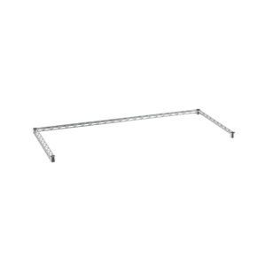 The Metro SF2454N3C Super Erecta Three-Sided Double Snake Frame features a sleek, minimalist chrome design with a rectangular base and no visible wheels, including a horizontal bar for hanging clothes. It stands elegantly against a plain white background.