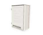 The Metro SXRSOH27P2S Starsys Overhead Cabinet boasts a vertical white design with textured surface and pull-down door, displayed from the front-side on a plain background.