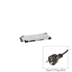 The Metro HSX1424-EU Shelf is a rectangular heated tray with black handles, a digital control panel, and a Type F plug. It measures 14 x 24 and operates at 220-240V, 168-200W to efficiently keep food warm.