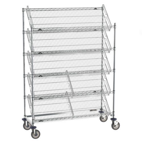 jydek7uvdkzev9emr1gp3o2rxeq7sh4f.jpg The Metro DC56EC Super Erecta Slanted Shelf Rack features five open-sided 18 x 48 wire shelves on caster wheels for easy access and mobility.