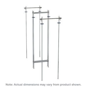 The Metro LTTA21C Kit for 21 Super Erecta Wire Shelving includes chrome adjustable support rods and fasteners, ideal for suspending equipment. It has four vertical rods with clamps connected by horizontal bars. Note: Dimensions may vary.