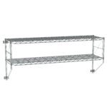 The Metro 12WS52C Erecta Shelf 2-Tier Wall Kit in chrome features a metal wall-mounted shelf measuring 13 x 50.25 x 21, with wire mesh and side support brackets for minimalist, industrial storage and organization.