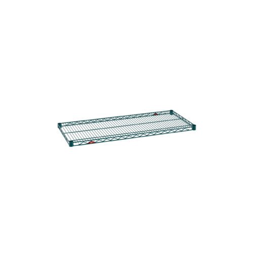 The Metro Super Erecta 1842NK3 Industrial Wire Shelf in Metroseal Green Epoxy, measuring 18 x 42, features a rectangular grid pattern, combining style and durability on a white background. Ideal for versatile storage solutions.