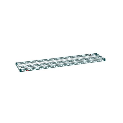 k9j3hwxpsam5qsa0bx6q8l2l8w565ing.jpg The 14 x 60 Metro Super Erecta 1460NK3 Industrial Wire Shelf features a green metal grid design with small red corner labels, ideal for storage. It boasts a sleek Metroseal Green Epoxy finish against a plain white background.