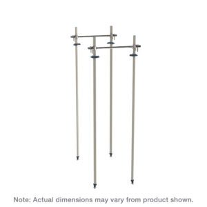 Three towering, slender metal stands with adjustable crossbars stand against a white background, echoing the support of the Metro MXTTA18 Top-Track Stationary Intermediate Unit Kit for 18 Wide MetroMax Shelving with Polymer Posts. Note: dimensions may vary from the product shown.