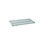 The Metro Super Erecta 2442NK3 Industrial Wire Shelf in Metroseal Green Epoxy is a 24 x 42 rectangular shelf with a grid pattern, two support bars underneath, and small labels on the front edge.