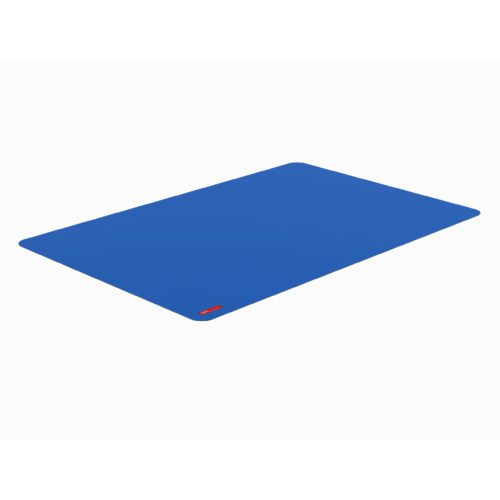 The Metro CBTC-INLAY01 Premium Rubber ESD Tray Inlay is a large, flat, blue rectangular mat made from durable premium rubber with slightly rounded corners. A small red logo is featured in one corner of the mat, resting on a white background.