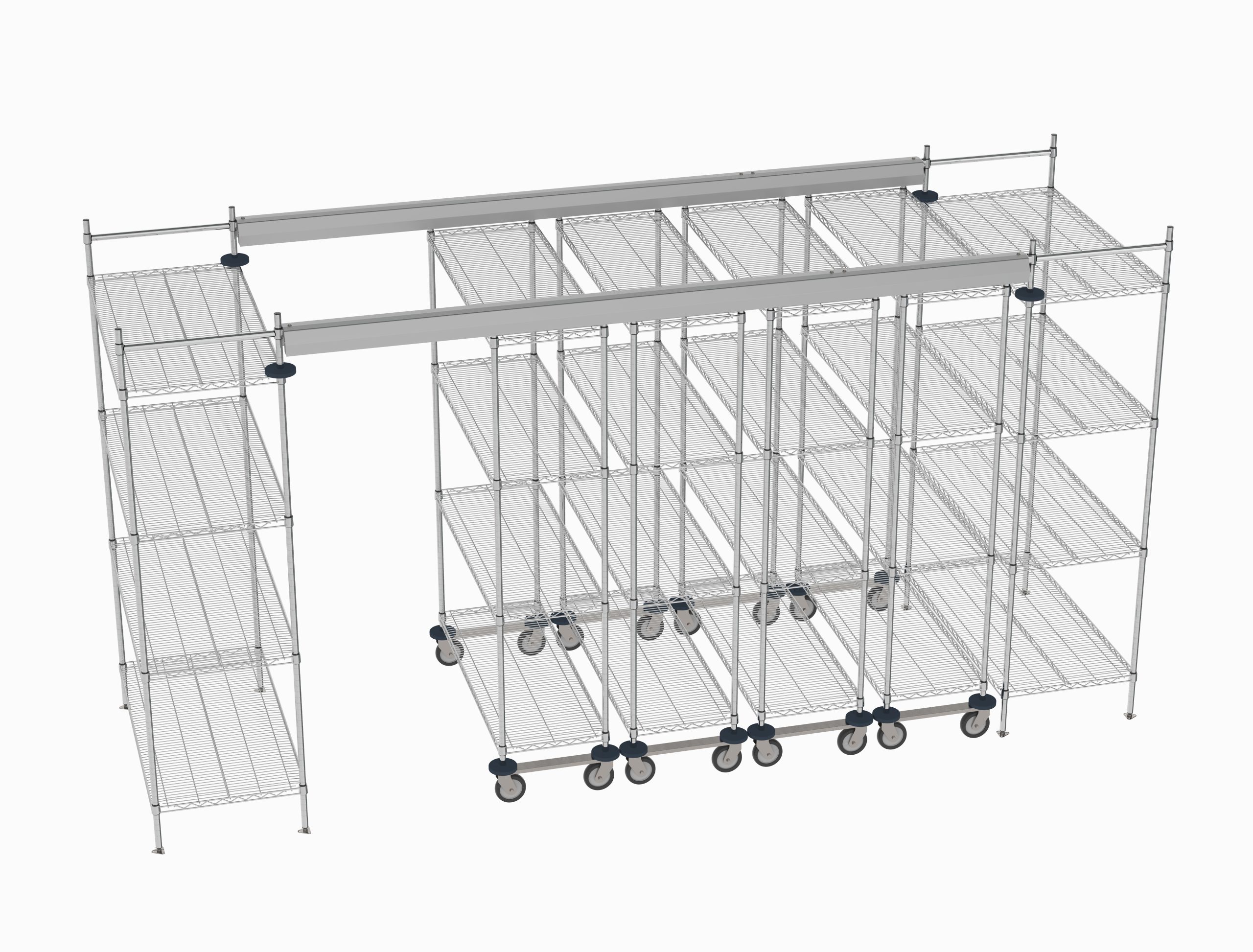 Top-Track Overhead Track Shelving Complete Kit for 14 ft. Spaces, 48" Wide Chrome Wire Shelves