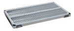 The MetroMax i MX2442G shelf has a rectangular grid-pattern surface, is gray with black corners, and measures 24 x 42. Its designed for heavy-duty use with handles, ensuring robust durability.