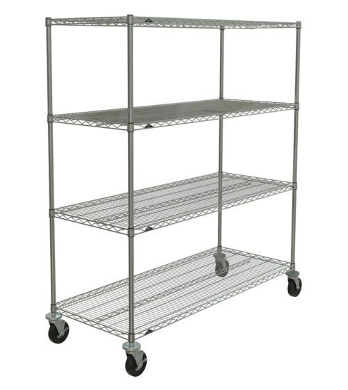 law96gn9pcjqnyl5tnr7qc7972nke3g6.jpg The Metro N566BC Super Erecta 4-Shelf Industrial Wire Shelving Stem Caster Cart, measuring 24 x 60 x 67.875, features a sleek chrome design and open grid shelving, providing easy mobility and embodying industrial efficiency.