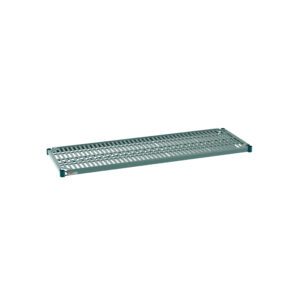 The Metro Super Erecta Pro PR1854NK3 Industrial Wire Restaurant Shelf, 18 x 54, features a slatted design with raised edges on two sides and a removable plastic mat, perfect for shelving system organization.