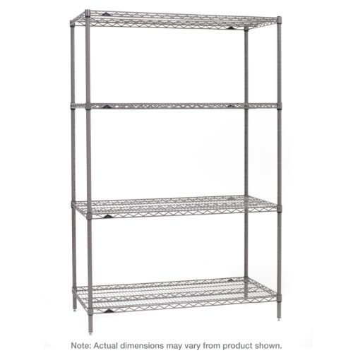 The Metro SE-183074K4-S-4 Super Erecta 4-Shelf Starter Unit boasts a minimalist, freestanding design with four adjustable shelves. The unit is finished in Metroseal Gray Epoxy and measures 18 x 30 x 74. Dimensions may vary slightly.