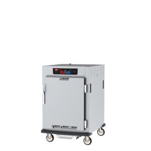 The Metro C595L-SFS-UPFCA C5 9 Series is a metal, wheeled, insulated heated cabinet with a digital display. It features a full-length solid and clear door, runs on 120V, 60Hz power, and is designed for food warming and transportation.