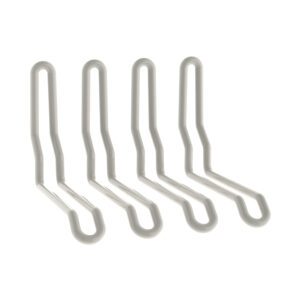 The Metro FL571 Flexline Short Utility Hook 4-Pack, featuring four white, S-shaped hooks, offers a sleek space-saving solution against a clean backdrop. Its perfect for modern organizers seeking a blend of style and practicality.