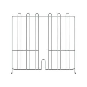 The Metro DD24C-21H Super Erecta 21 tall divider in chrome features an upright design with vertical bars, a U-shaped bottom opening, small top hooks, and sturdy feet for stability.