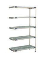 The MetroMax i 5AX347GX3 shelving unit offers five adjustable, grid-style shelves made of lightweight metal. Sized at 18 x 42 x 74, its ideal for industrial use. Its adjustable feet ensure stability on uneven surfaces, making it versatile for various settings.