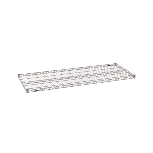 The Metro Super Erecta 2460NK4 Industrial Wire Shelf in Metroseal Gray Epoxy, measuring 24 x 60, features a reinforced rectangular grid design ideal for organizing or storing items.