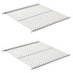 Two Metro C5T-SHELFONLY-5 stainless steel wire shelves, designed for C5 T-Series 1/2 height cabinets, are placed side by side on a white background. Each shelf has parallel bars with edge hooks for easy installation in any standard oven.