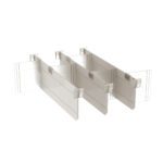 The image shows two elongated, rectangular metal structures, resembling the Metro FL116 6/9 Drawer Divider Kit for Flexline and Lifeline Carts. The dividers are parallel with transparent end brackets, showcasing a minimalist design on a white background.