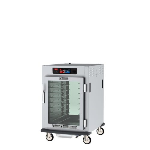 msd8i2bac7y6hqcligm86d1bc9vz86cw.jpg The Metro C595L-SFC-UPFC C5 9 Series Controlled Humidity Cabinet is a sleek silver mobile unit with a clear glass front, eight racks, top digital controls, and caster wheels for easy movement. It operates at 120V and features universal wire slides in a 1/2 height design.