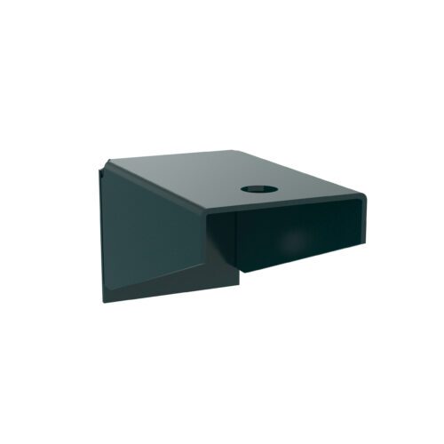 mvkqtbjpheqwrzjkb8gqta9s21c3616y.jpg The Metro BESK3 Super Erecta Wall Mount End Post Bracket in Metroseal Green Epoxy is a dark green, rectangular metal bracket with a top central circular hole for securely mounting or supporting objects on a wall.