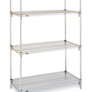 The Metro Super Adjustable Super Erecta A366C 4-Shelf Industrial Wire Shelving Starter Unit in chrome (18 x 60 x 63) is a minimalist metal piece with adjustable shelves for versatile storage, noting potential dimension variations.