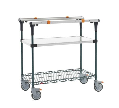 n77841fo7464pe3npfkzc1xjbxxyczr0.jpg The Metro MS1836-FSNK PrepMate MultiStation 36 Prep Station boasts a durable solid stainless steel top shelf and a Metroseal green epoxy wire bottom shelf with stainless steel posts, paired with sturdy wheels for easy mobility, combining style and functionality.