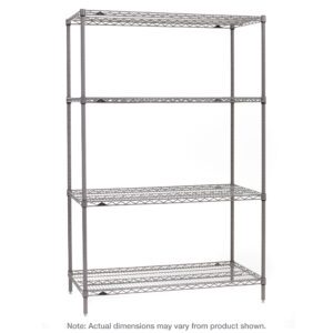 The Metro SE-185474K4-S-4 Super Erecta Wire Shelving Unit in Metroseal Gray Epoxy has four adjustable shelves and measures 18 x 54 x 74. It is showcased on a plain white background.