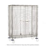 The Metro SEC63S-SD Super Erecta Standard-Duty Stem Caster Security Shelving Unit features sturdy stainless steel construction and a front latch. It measures 33.5 x 40.75 x 62, excluding casters, and is mounted on wheels for mobility. Note: actual dimensions may vary from those shown.