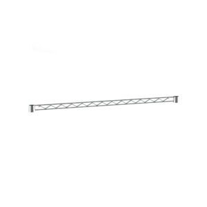 The Metro H136C Super Erecta Hanger Rail in chrome, measuring 36, features a sleek crisscross design. It is mounted horizontally against a plain white background, highlighting its modern elegance.