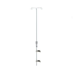 The Metro FL315 2-Hook IV Pole, made for Flexline and Lifeline carts, features a top hook and two clamps in the middle to securely hold IV bags, and it is pictured isolated on a white background.