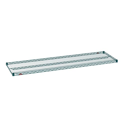 The Metro Super Erecta 2172NK3 Industrial Wire Shelf in Metroseal Green Epoxy, measuring 21 x 72, features a grid pattern and rectangular shape, making it a striking yet functional piece against a white background.