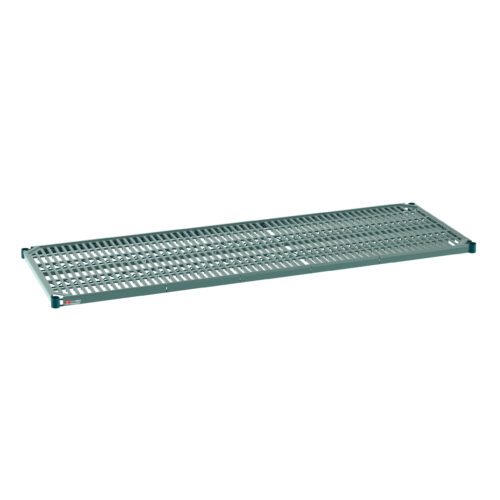The Metro Super Erecta Pro PR2472NK3 shelf, 24 x 72, features a silver grid pattern and a removable plastic mat for a flat surface, combining industrial charm with practical storage.