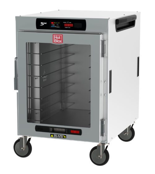 ok8ycni9j7pnsqbyi895cohyoiuvffla.jpg Meet the Metro HBCW8-DC-M HotBlox Wide 8-Pan Insulated Mobile Holding Cabinet. It boasts a clear door, digital touchscreen controller, side handles, and operates on 120V with 875W power for efficient mobility.