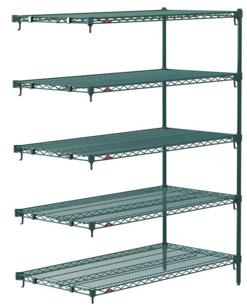 okkirgwt0qgdtw7irikckzvmjh1kz5zv.jpg The Metro Super Adjustable Super Erecta 5AA557K3 is an industrial wire shelving add-on unit with five adjustable shelves supported by four poles in a grid pattern. It measures 24 x 48 x 74 and features a Metroseal Green Epoxy coating.