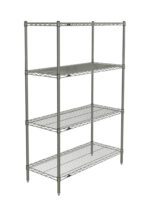 The Metro N346BR Super Erecta 4-Shelf Industrial Wire Shelving Starter Unit (Brite, 18 x 42 x 63) is shown on a white background, featuring a Brite finish and robust interlocking components ideal for versatile storage in various settings.