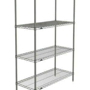 The Metro N346BR Super Erecta 4-Shelf Industrial Wire Shelving Starter Unit (Brite, 18 x 42 x 63) is shown on a white background, featuring a Brite finish and robust interlocking components ideal for versatile storage in various settings.